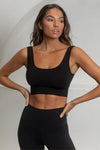 Flex Ribbed Padded Sports Bra - Black