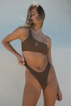 Tia One Shoulder Top - Chocolate Brown