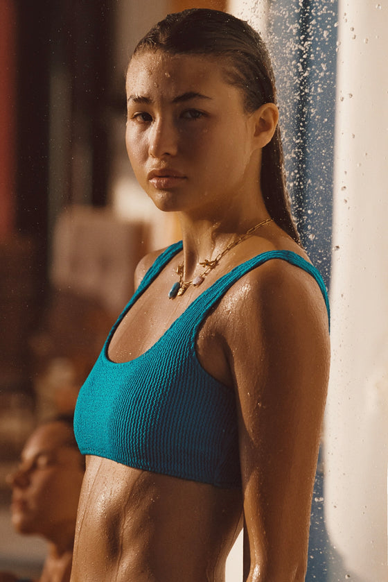 Emma Crinkle Top - Cyan