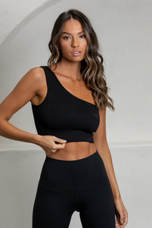  Flex Ribbed One Shoulder - Black