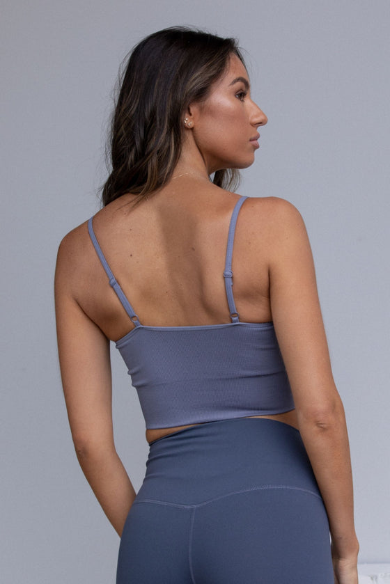 Flex Ribbed Tank with Adjustable Shoulders - Dusty Blue
