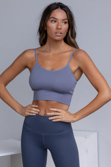  Flex Ribbed Tank with Adjustable Shoulders - Dusty Blue