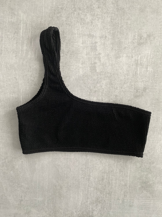 Tia One Shoulder Top - Black Crinkle